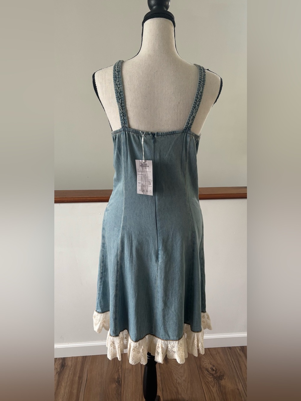 Oyrosy Boho Lace Denim Retro Dress Size Small - Picture 2 of 10